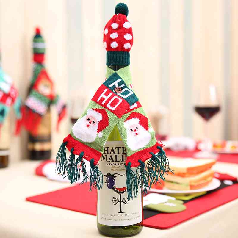 Christmas Hat and Scarf Wine Bottle Decorations - 22" - [5-10 DAY DELIVERY] - T - 3 TYPES/STYLES -