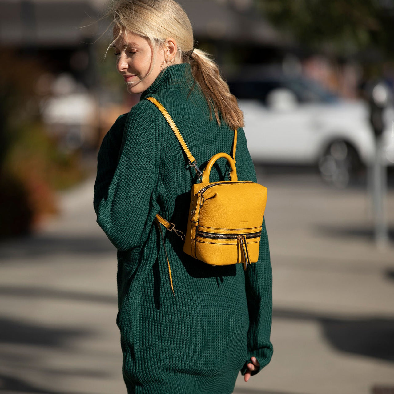 Ashley Small Yellow Leather Backpack -