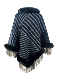 Thumbnail for Striped Fringe Hem Poncho - T - 5 COLORS -