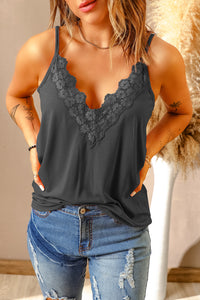 Thumbnail for Full Size Lace Trim V-Neck Cami Top - T - 4 COLORS -