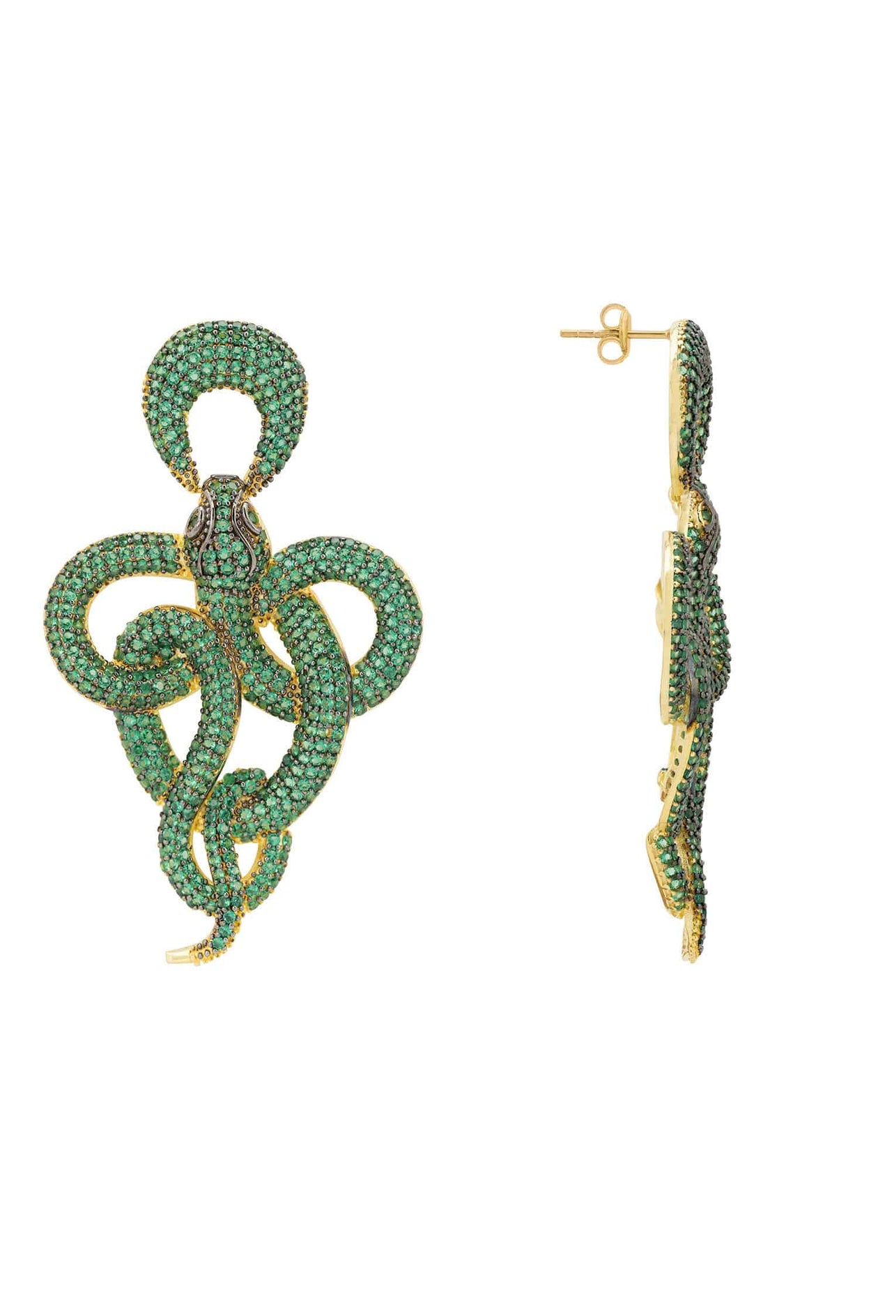 LATELITA - Viper Snake Drop Earrings Gold Emerald -