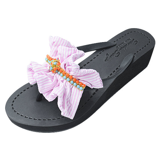 SAND BY SAYA N.Y. - Pink Hudson - Stipe Ruffle Mid Wedge Flip Flops - 2 COLORS -