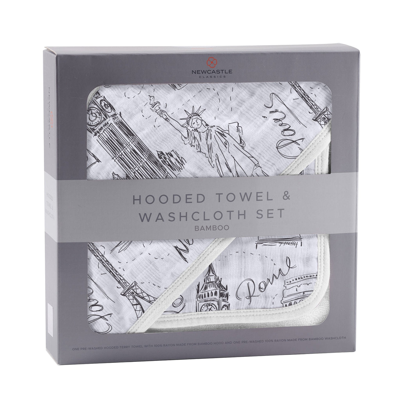 Newcastle - London, Paris, New York Hooded Towel and Washcloth Set -