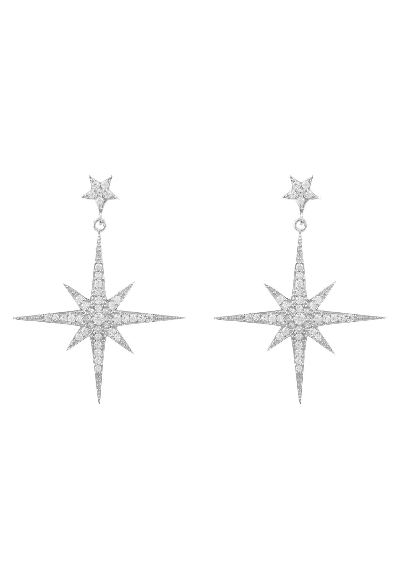 LATELITA - Large Star Burst Drop Earrings Silver -