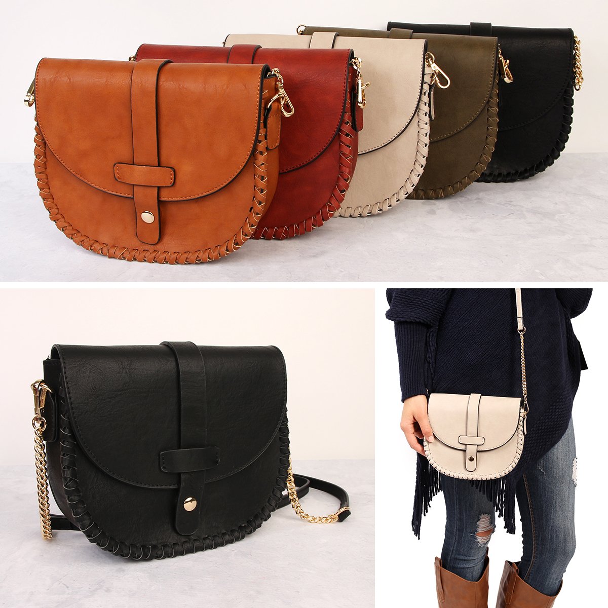 Riah Fashion - Faux Leather Crossbody Bag - 5 COLORS -