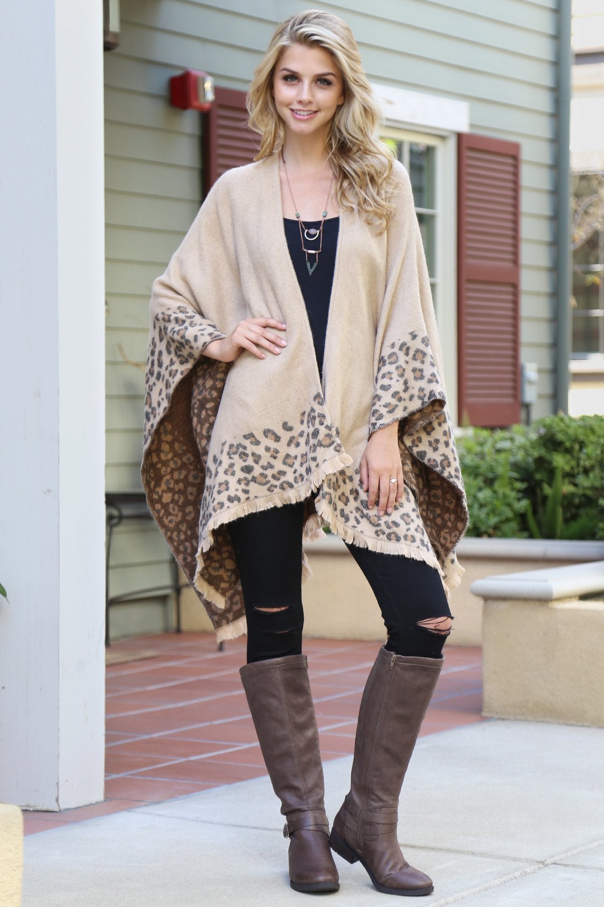 Riah Fashion - Brown Leopard Print Shawl Cardigan - 1 COLOR -