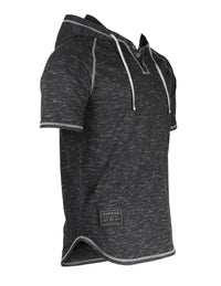 Thumbnail for Short Sleeve Raglan Henley Hoodie Round Bottom Semi Longline T-Shirt - 1 COLOR