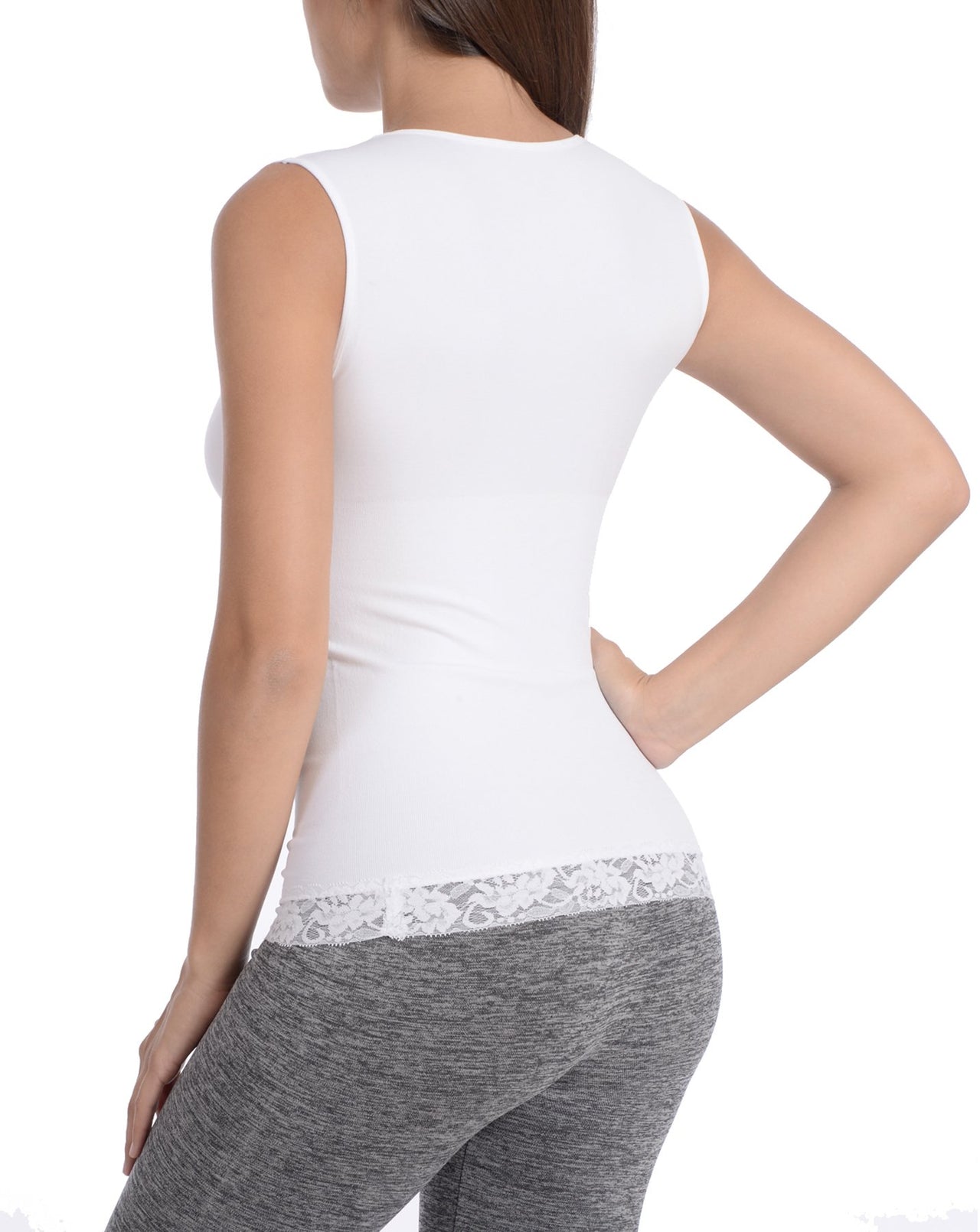 Seamless Shaping Tank Top With Lace Detail White -