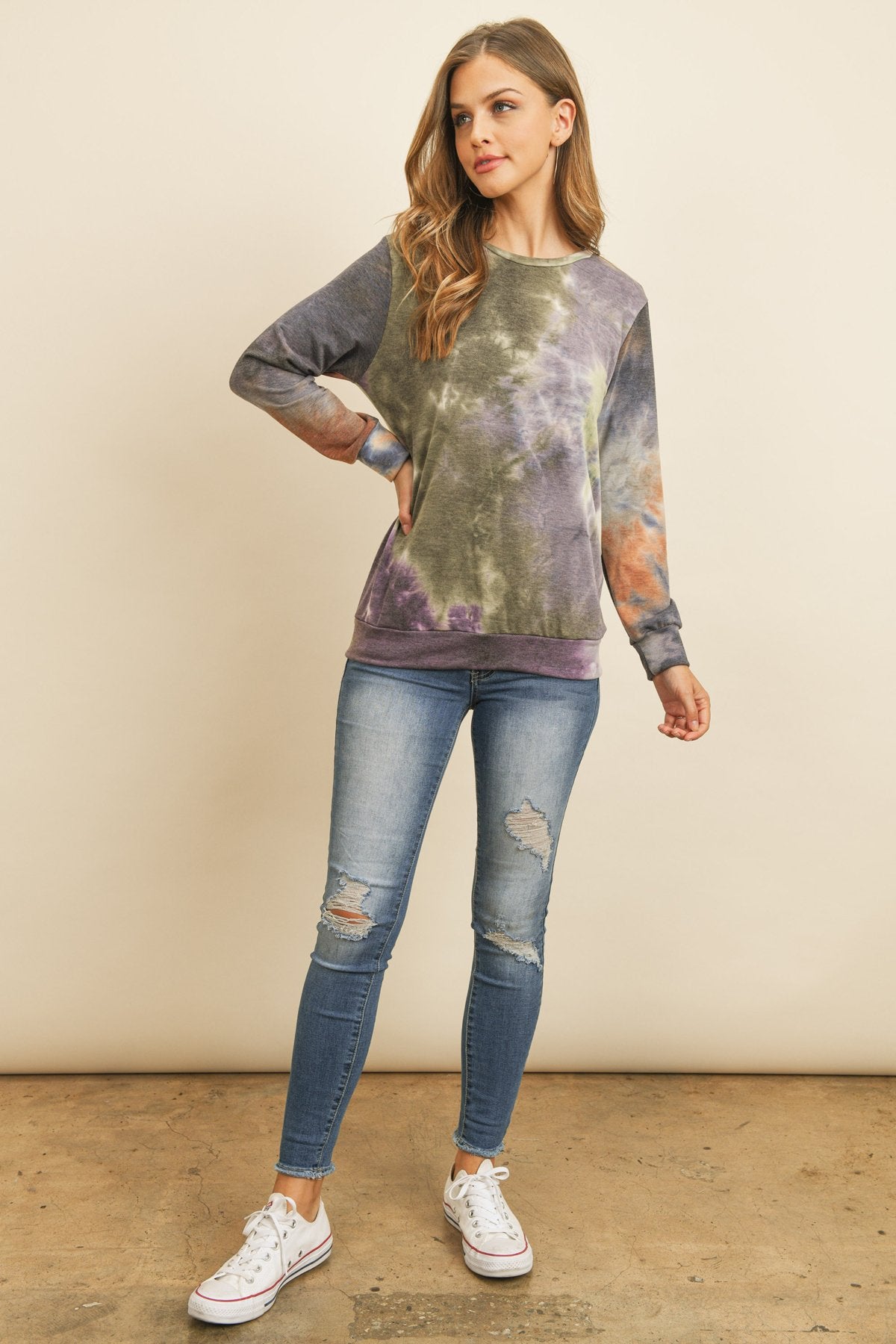 Riah Fashion - Round Neck Tie Dye Print Pullover - 2 COLORS -