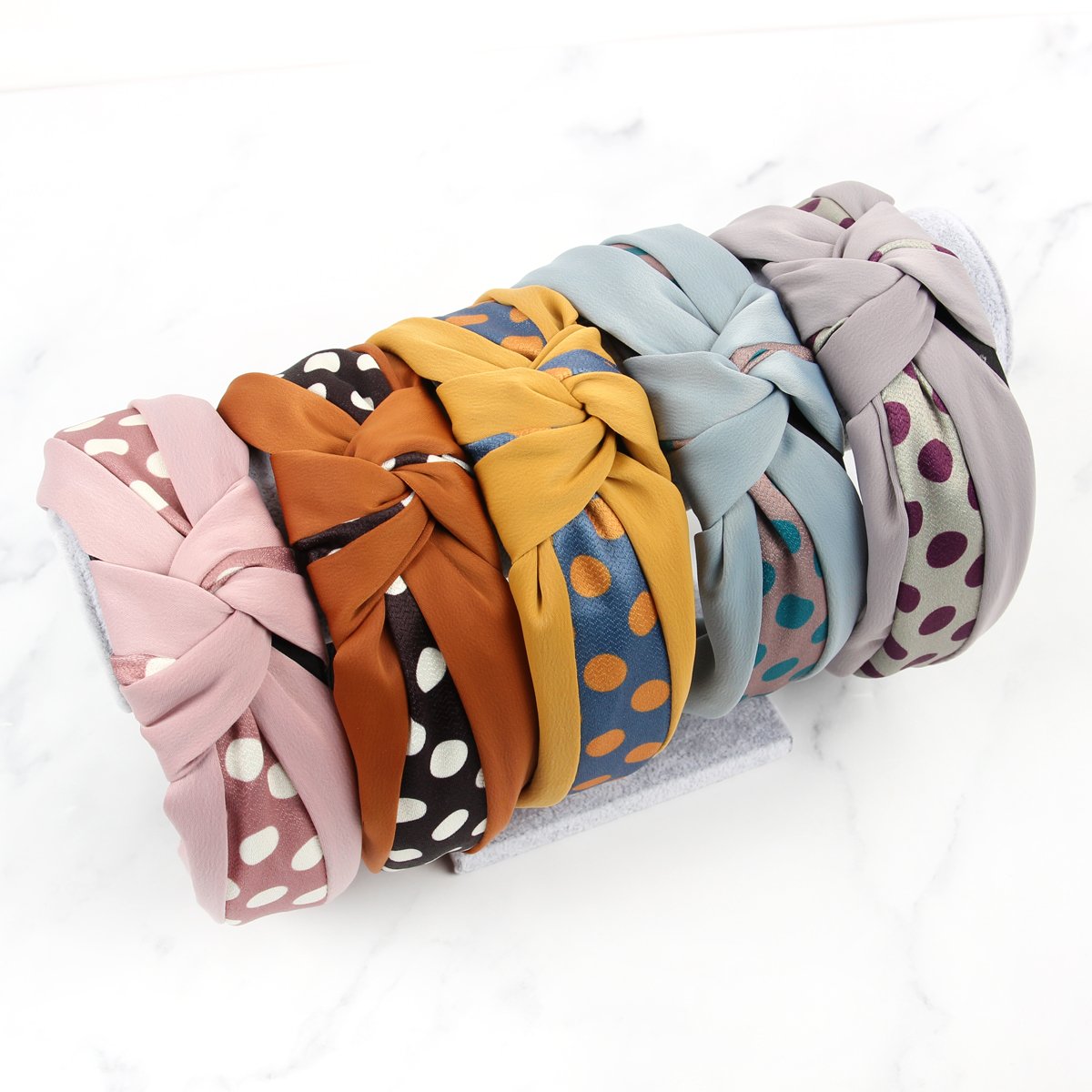 Riah Fashion - Half Tone Polka Dots Tied Hair Band - 5 COLORS