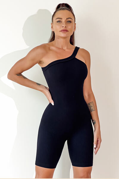 Asymmetrical Neck Wide Strap Active Romper - T - 8 COLORS -