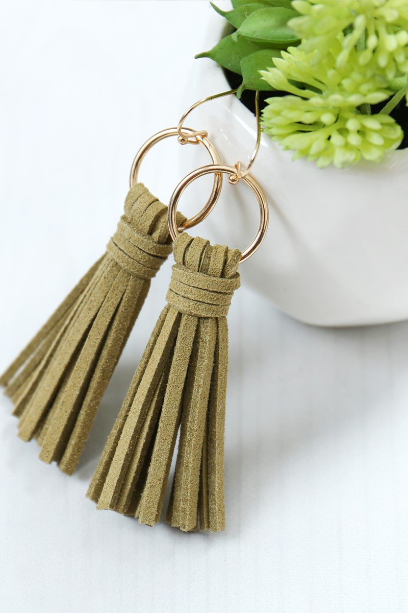 Riah Fashion - Leather Tassel Earrings - 14 COLORS -