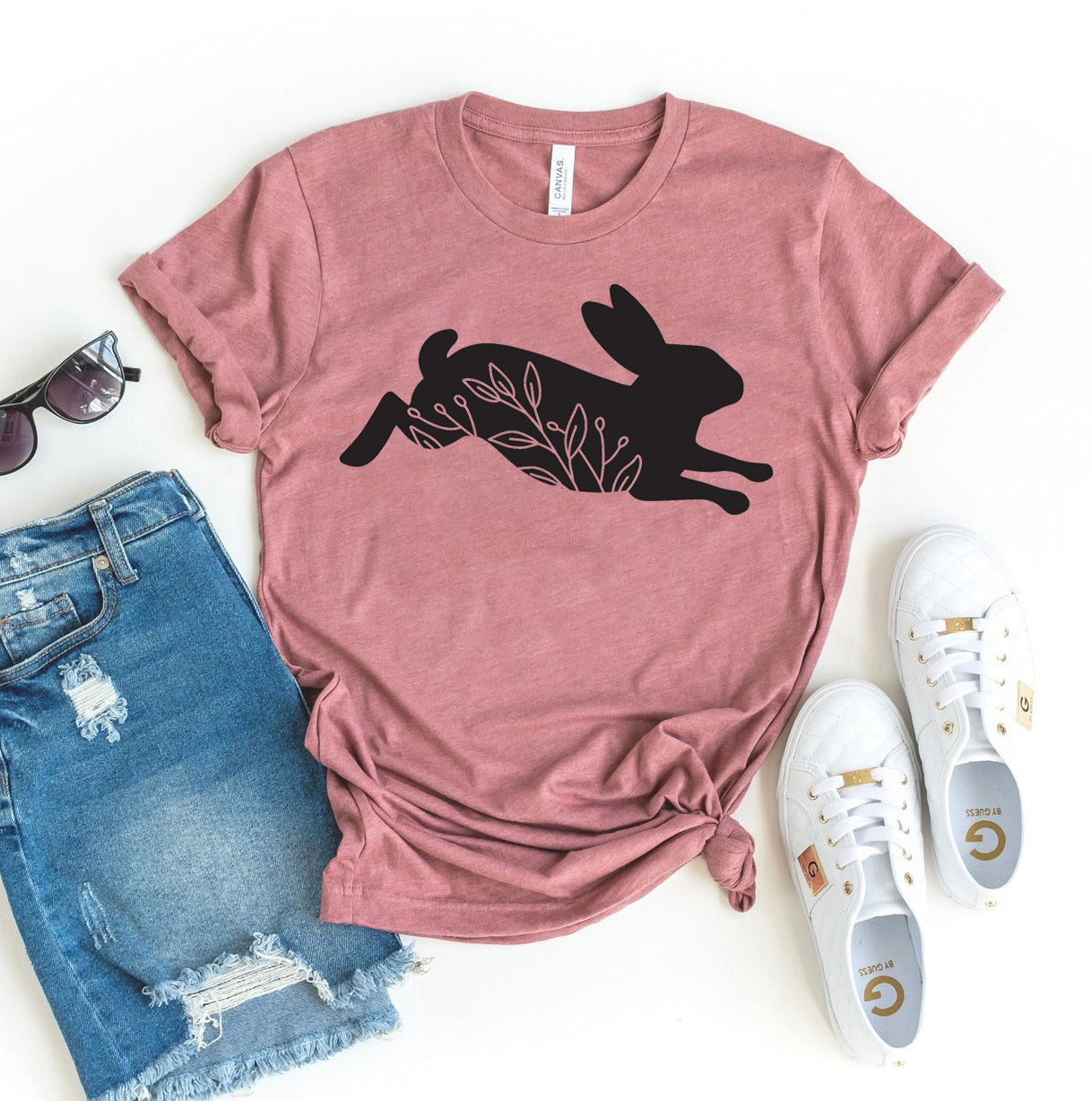 Floral Rabbit T-Shirt - 12 COLORS -