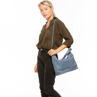 Thumbnail for Lauren Faded Denim Leather Hobo Bag Blue -