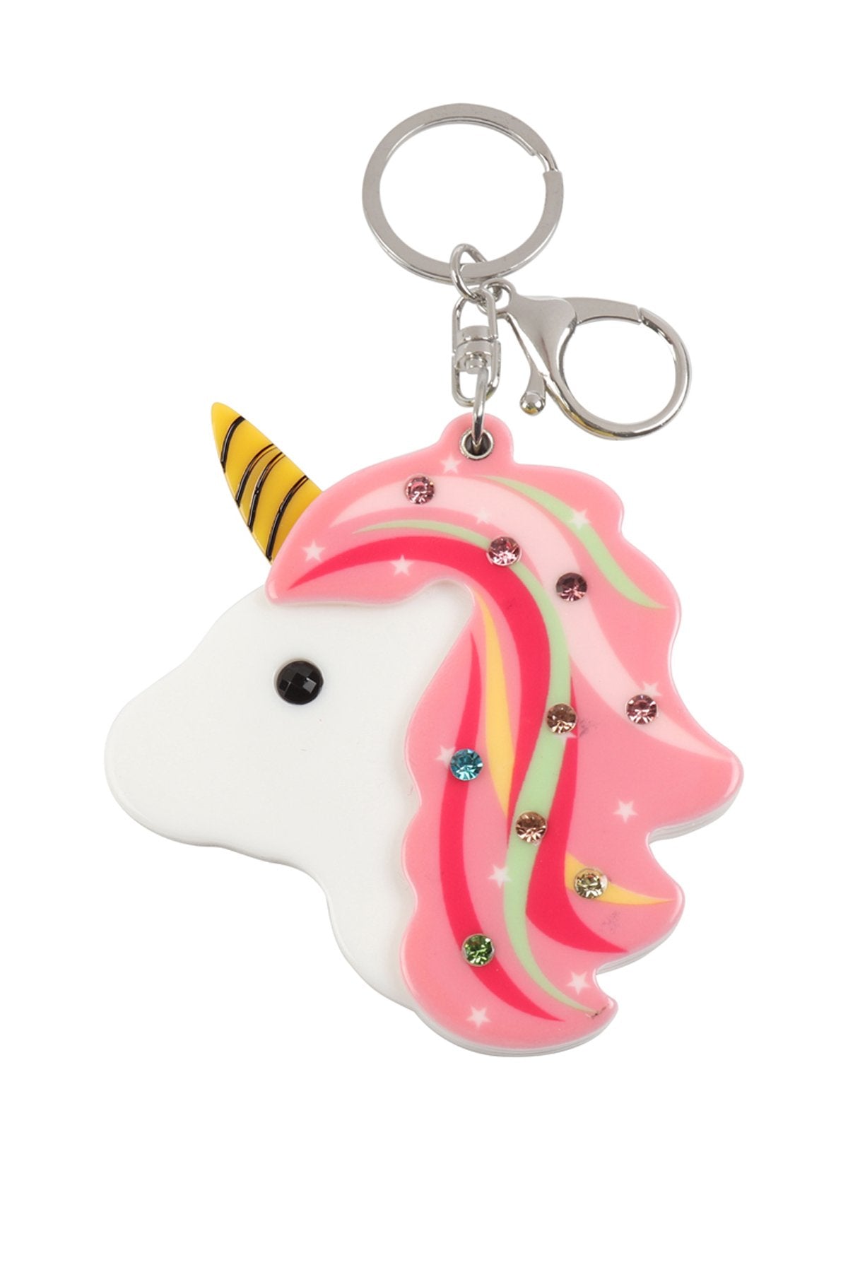 Pink Unicorn Rhinestone With Mirror Keychain -