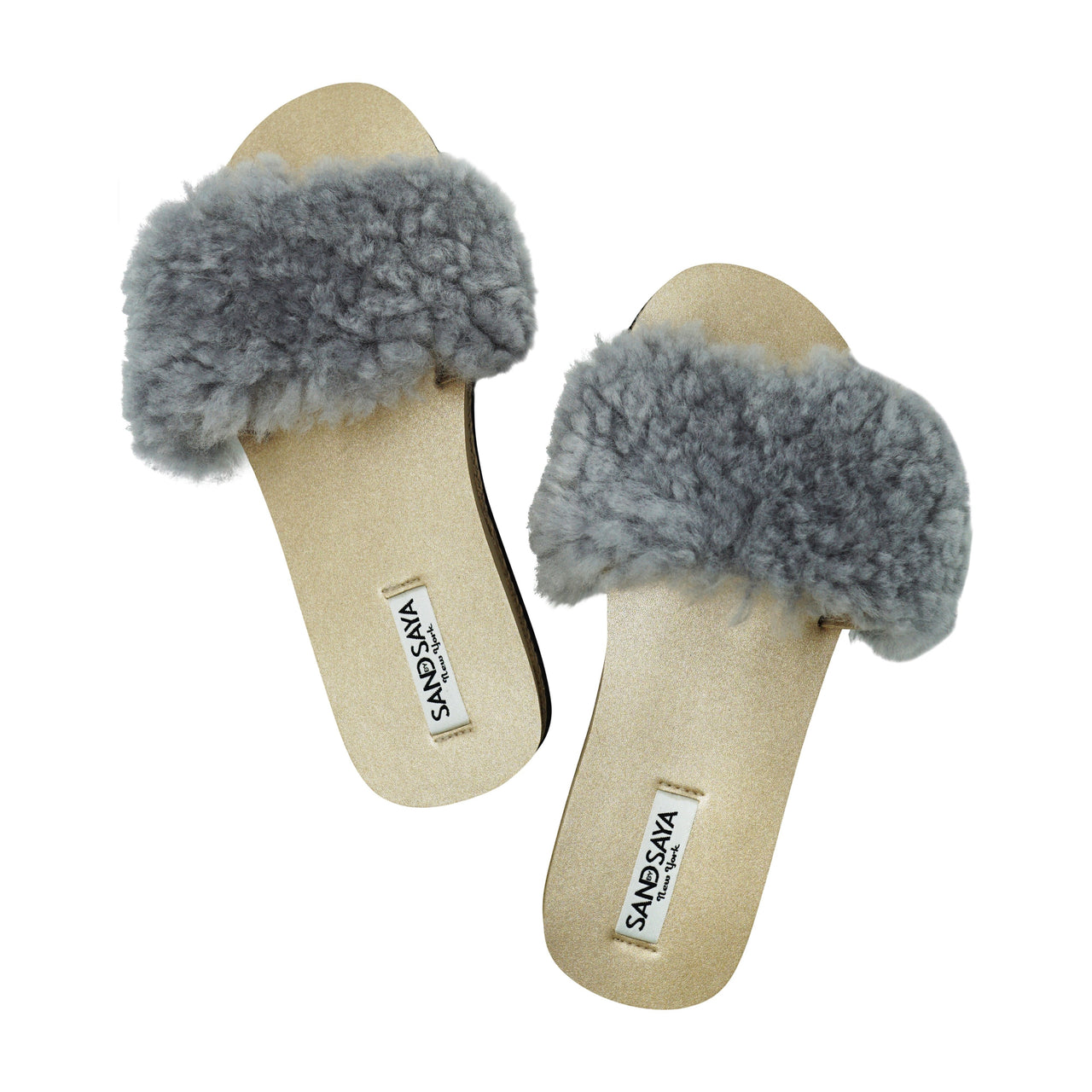 SAND BY SAYA N.Y. - Gray Sheep Fur Slide - Espadrille Flat Slide Sandals - 1 COLOR -