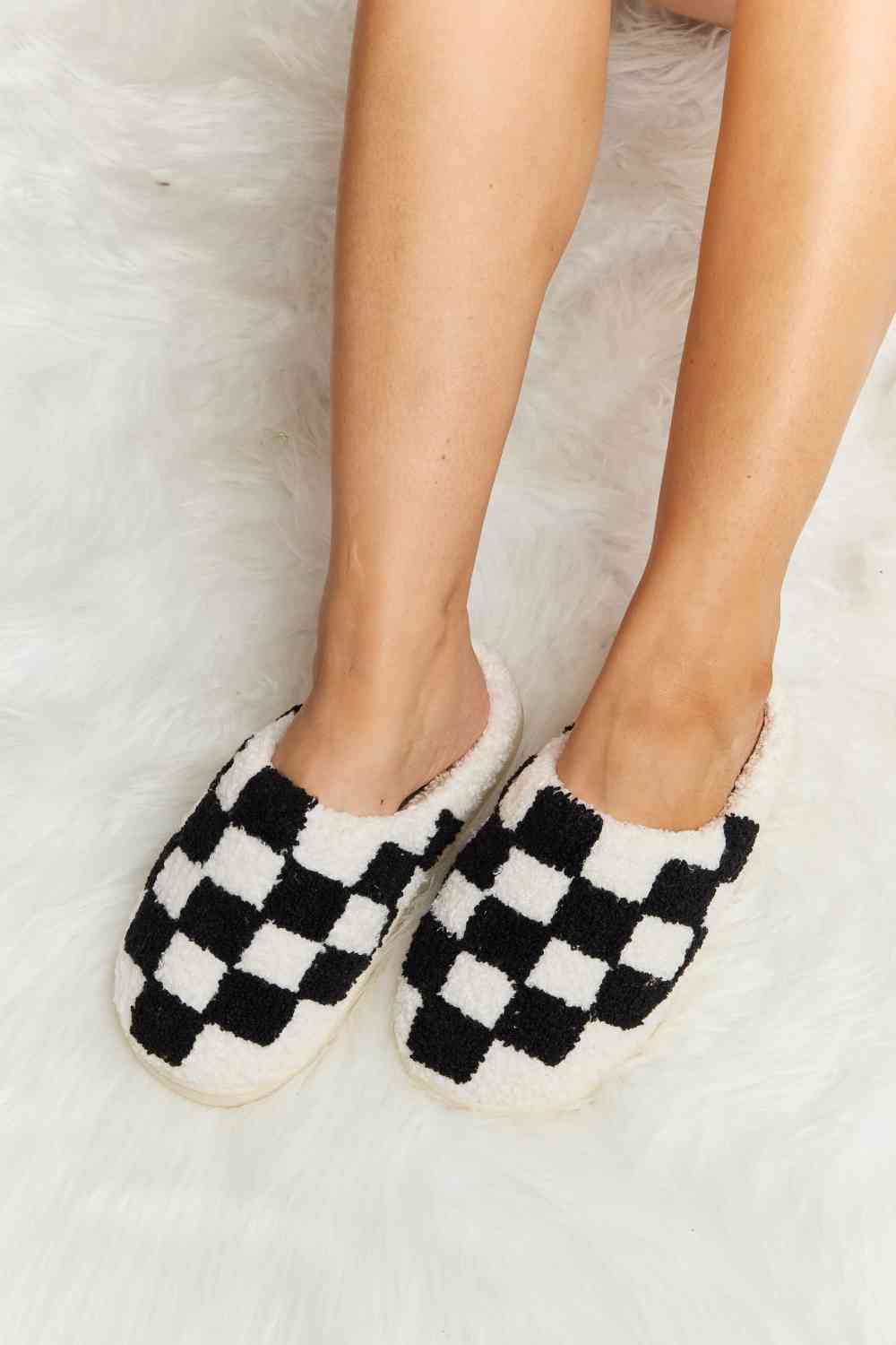 Melody Checkered Print Plush Slide Slippers - LIMITED SIZES LEFT - T - 4 COLORS -