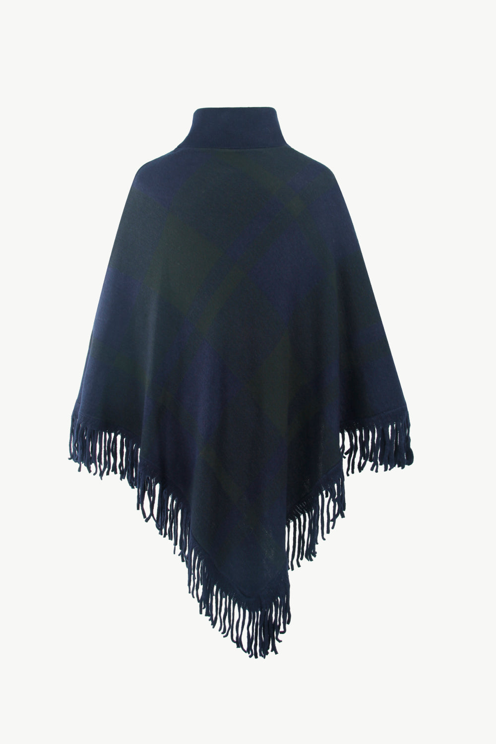 Plaid Turtleneck Fringe Hem Poncho - ONE SIZE FITS ALL - K - 5 COLORS -