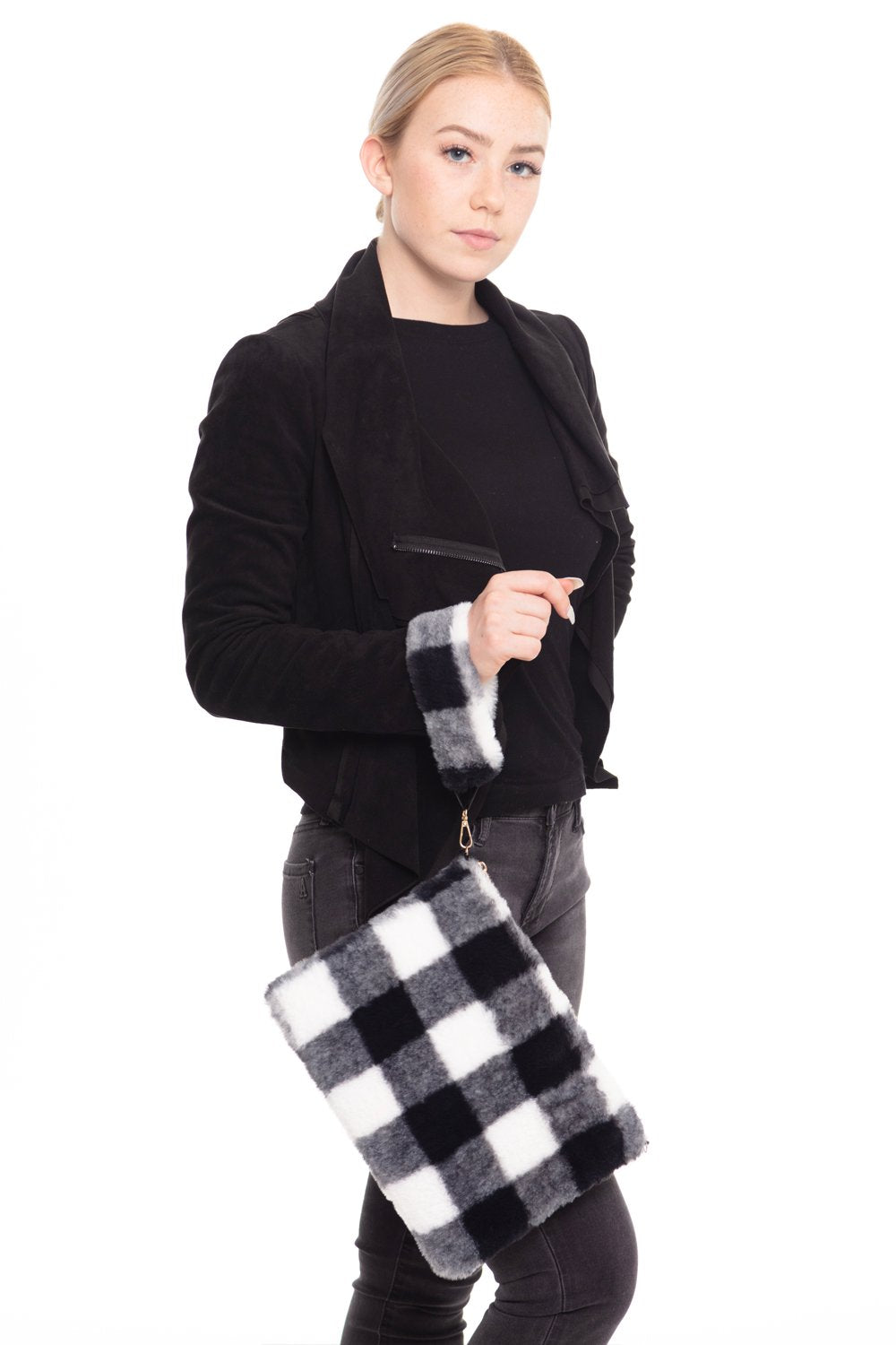 Riah Fashion - Black Buffalo Plaid Wristlet Clutch Crossbody Bag - 1 COLOR -