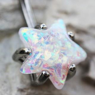 Surgical Steel Large White Opal Star Navel Ring -