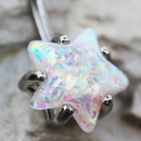 Thumbnail for Surgical Steel Large White Opal Star Navel Ring -