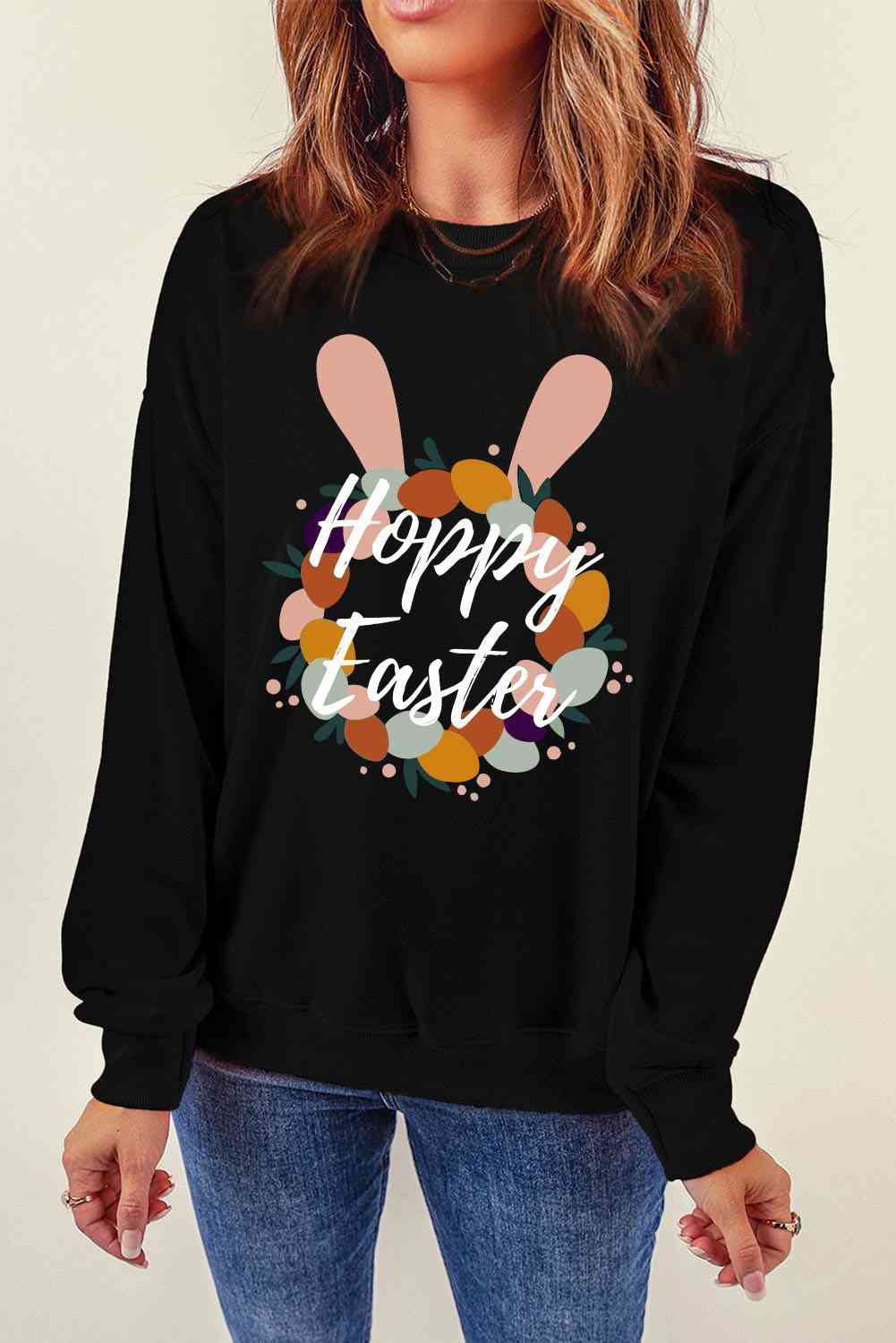 HOPPY EASTER Graphic Dropped Shoulder Sweatshirt - T - 1 COLOR -