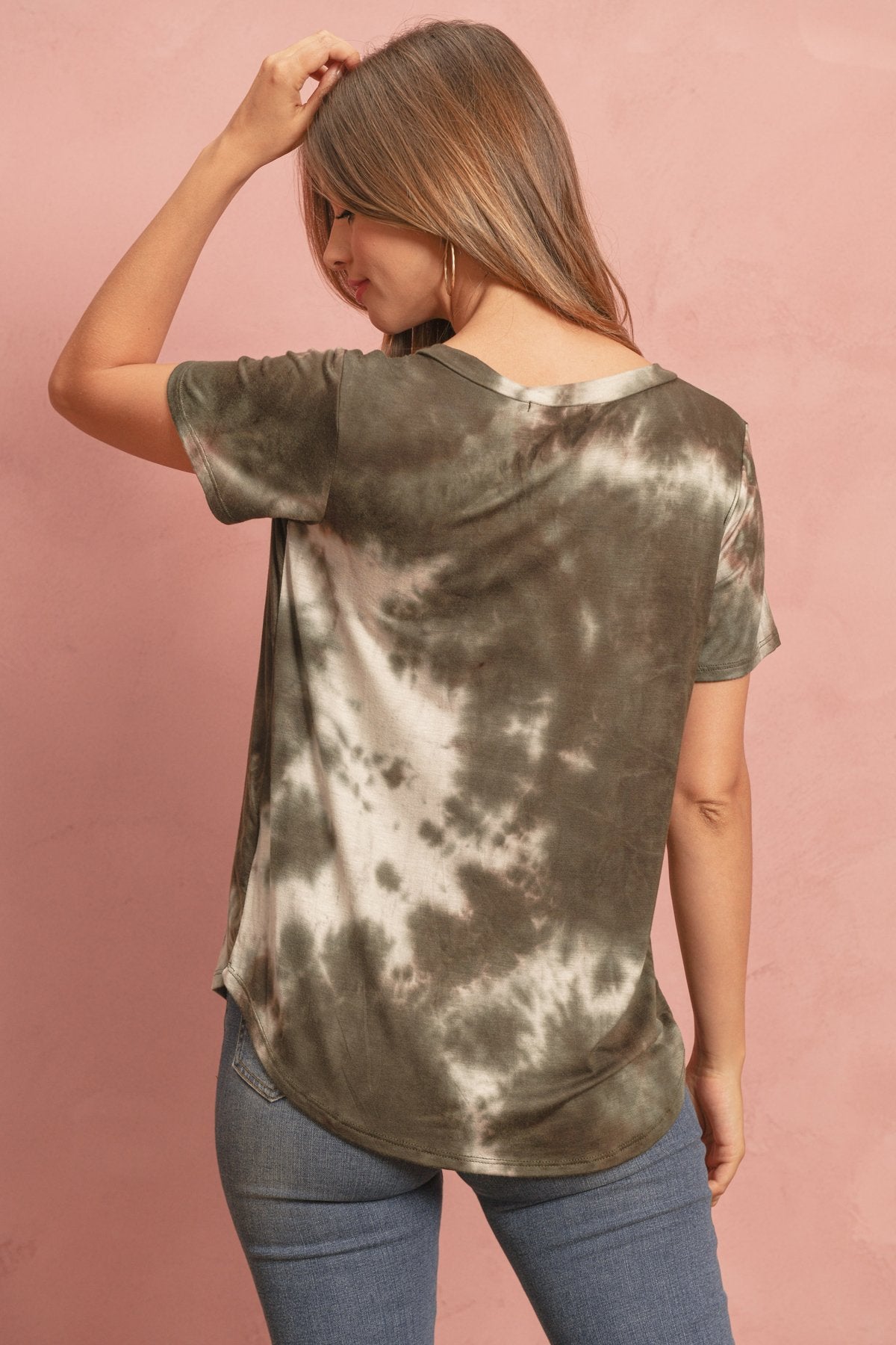 Riah Fashion - Tie Dye  V-Neck Round Hem Top - 5 COLORS -