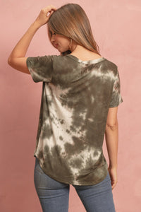 Thumbnail for Riah Fashion - Tie Dye  V-Neck Round Hem Top - 5 COLORS -