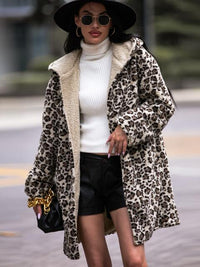 Thumbnail for Faux Leopard Print Hooded Teddy Coat - T - 1 COLOR -