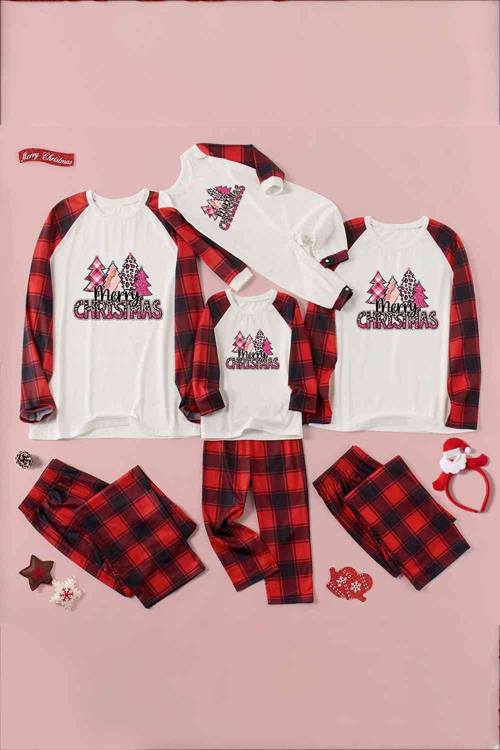 MERRY CHRISTMAS Graphic Top and Plaid Pants Set - T - SOLD BY SIZE / 2 PCS. - 4 SIZES -