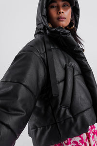 Thumbnail for Q2 - Bomber Puffer Jacket/Coat in Black - 3 SIZES (S.M.L) - 1 COLOR -