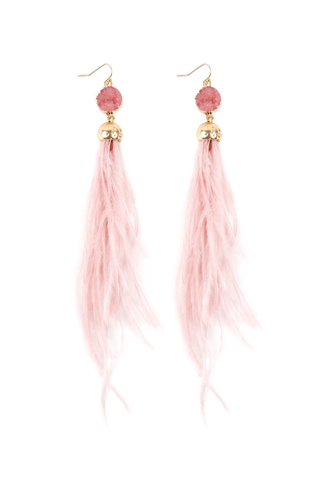 Riah Fashion - Druzy Stone Dangling Feather Earrings - 7 COLORS -