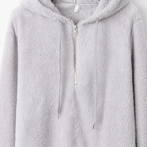 Quarter-Zip Drawstring Teddy Hoodie - T - 9 COLORS -