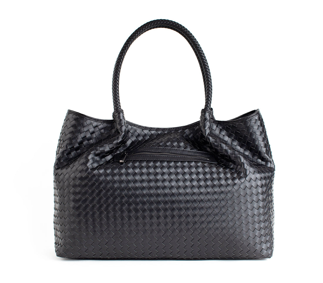 GUNAS NEW YORK - Naomi - Black Woven Vegan Leather Tote Bag - 1 COLOR -