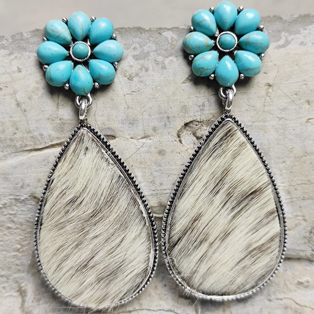 Turquoise Flower Teardrop Earrings - T - 7 STYLES -