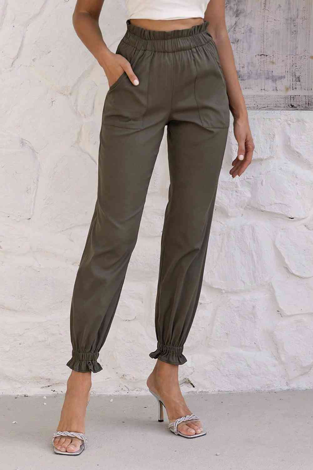 Paperbag Waist Pants with Pockets - T - 1 COLOR -