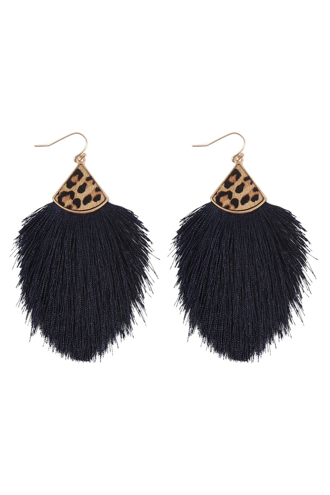 Leopard Real Leather Tassel Hook Earrings - 9 COLORS -