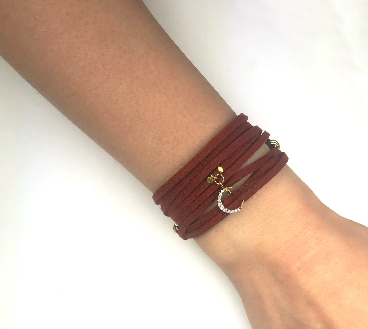 Gena Myint - Starry Moon Burgundy Suede Wrap Bracelet -