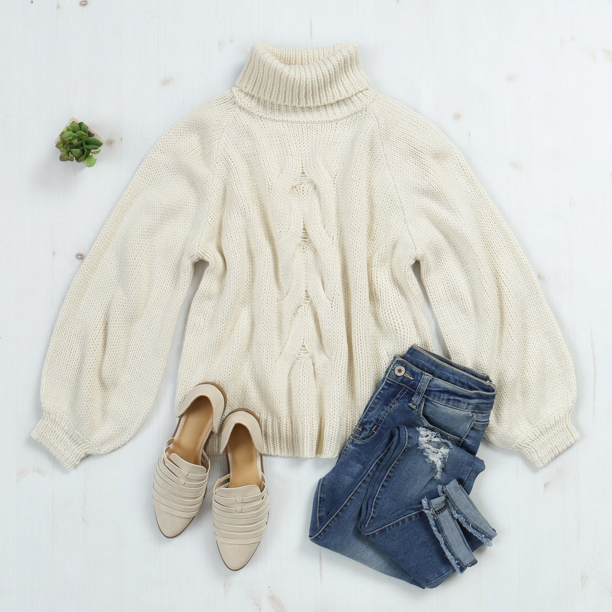 Riah Fashion - Chunky Cable Knit Turtleneck Sweater - 9 COLORS -