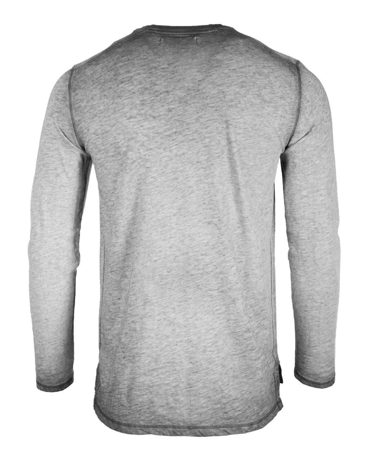 Mens Long Sleeve V-Neck Henley Oil Wash Contrast Seam Vintage Shirt - Silver Grey - 1 COLOR -