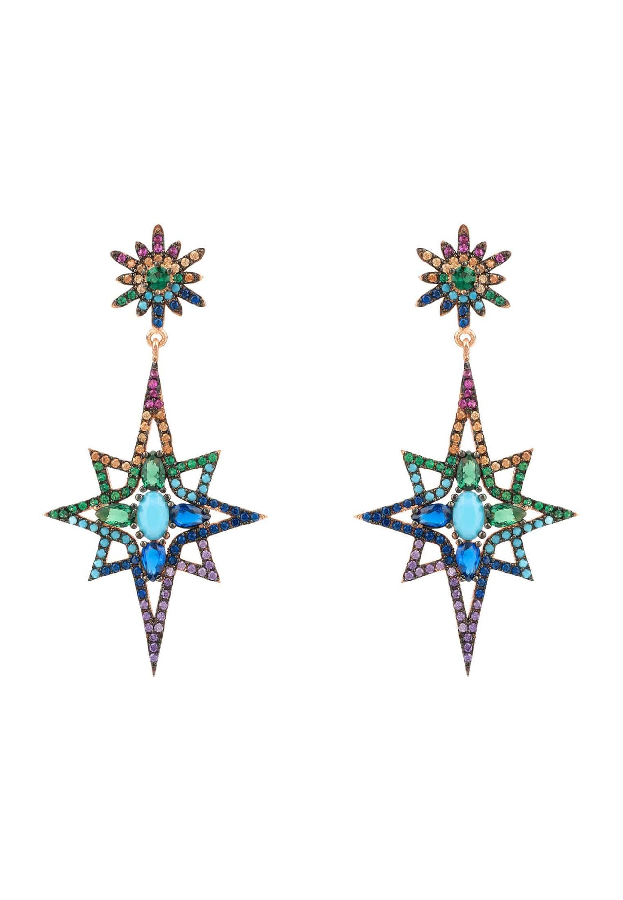 LATELITA - Northern Star Burst Multi Coloured Gemstone Earrings Rosegold -