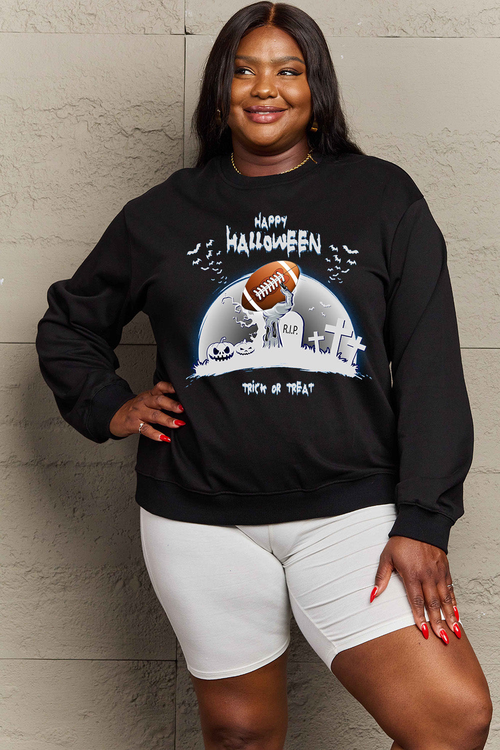 Simply Love Full Size HAPPY HALLOWEEN Graphic Sweatshirt - SIZES S THRU 3XL - T - 6 COLORS -