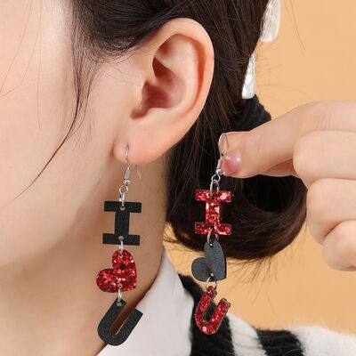 Faux Leather Iron Hook Dangle Earrings - T - 1 COLOR -