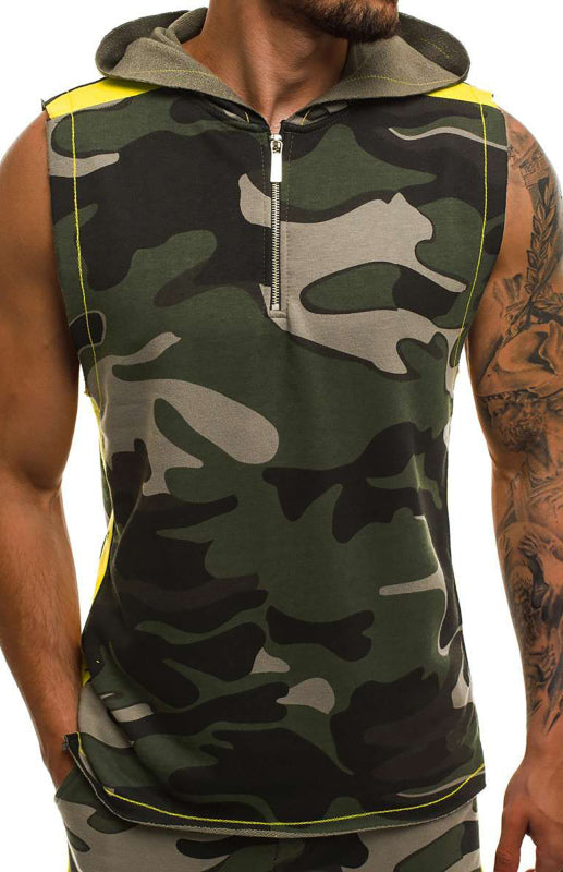 Men's Printed Sleeveless Hooded Tank Top - K - 3 CAMO COLORS -