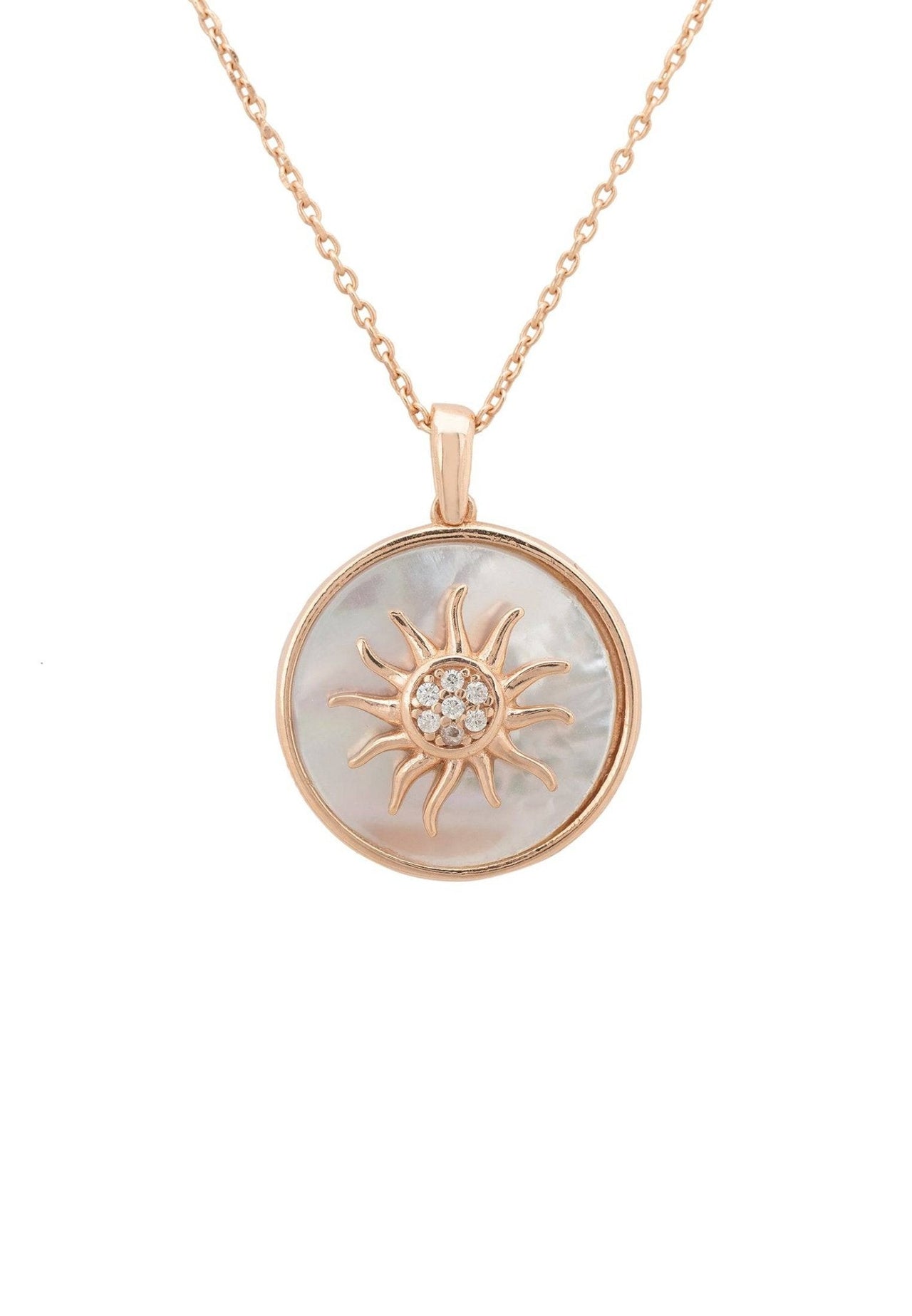 LATELITA - Sunburst Round White Mother of Pearl Necklace Rosegold -