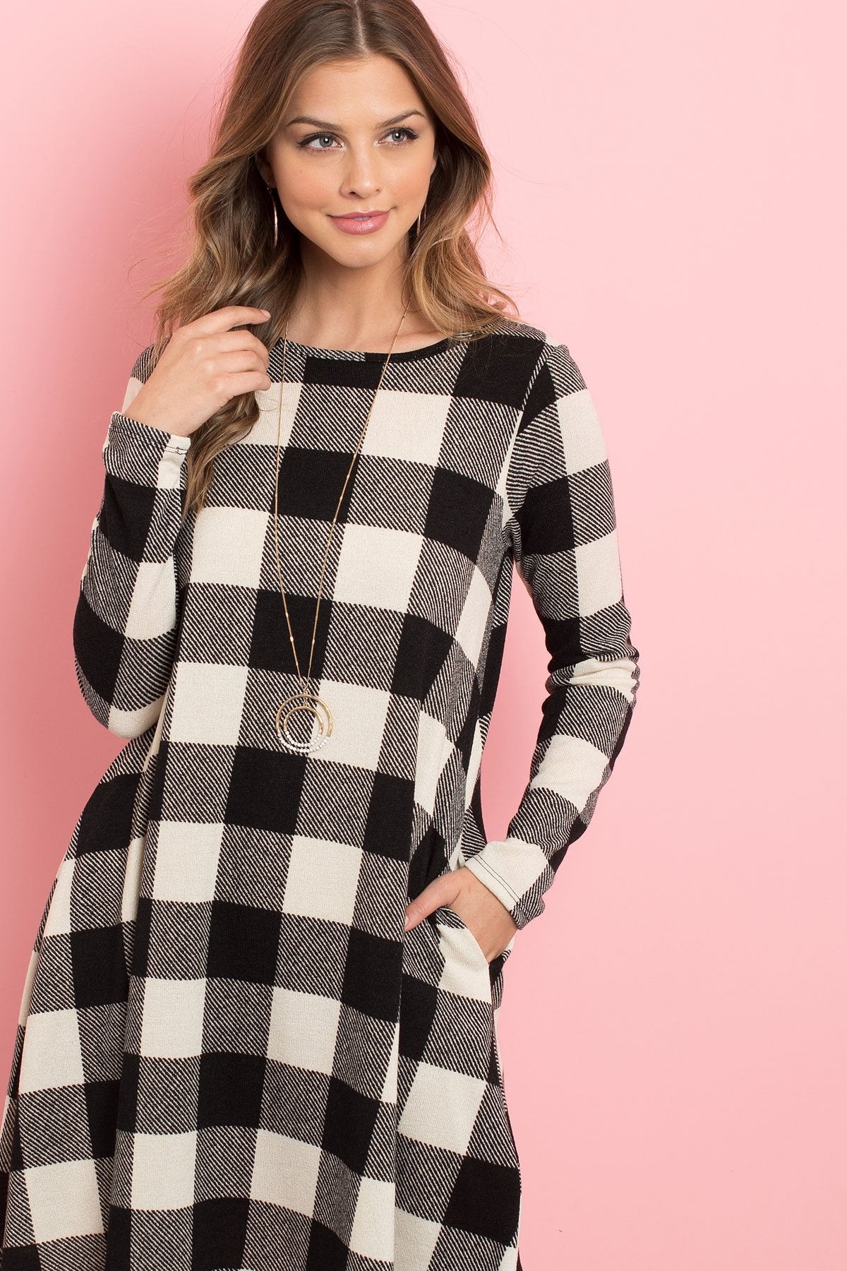 Riah Fashion - Long Sleeves Plaid Midi - 2 COLORS -