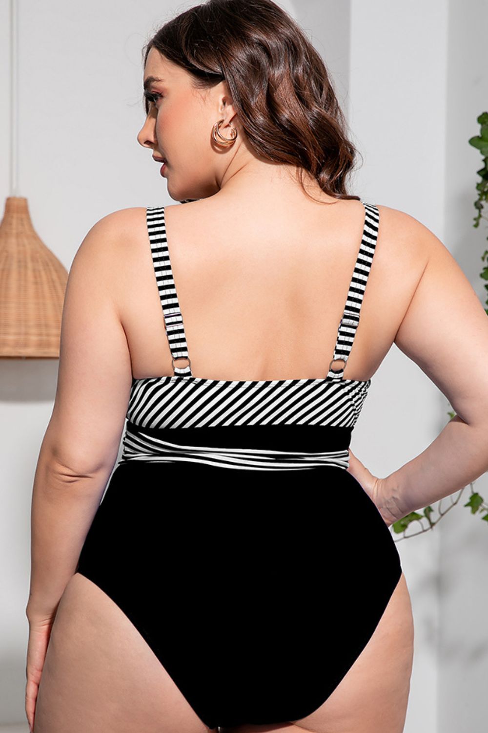 Plus Size Striped Tie-Waist One-Piece Swimsuit - L THRU 4XL - T - 4 OLORS -