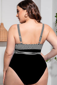 Thumbnail for Plus Size Striped Tie-Waist One-Piece Swimsuit - L THRU 4XL - T - 4 OLORS -