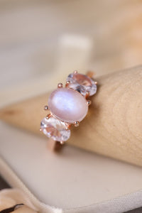 Thumbnail for Natural Moonstone 925 Sterling Silver Three Stone Ring - T - 2 FINISHES -