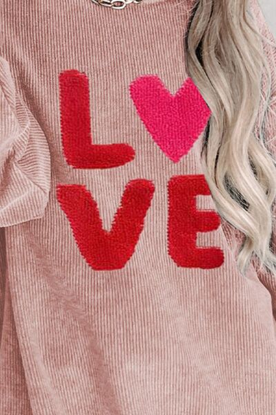 LOVE Round Neck Dropped Shoulder Sweatshirt - T - 1 COLOR -